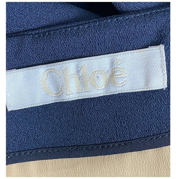 Chloé Crepe Dress Crew Neck Knee-Length in Dark Navy Ruffle Sz FR40 US 10/Medium - Picture 3 of 10
